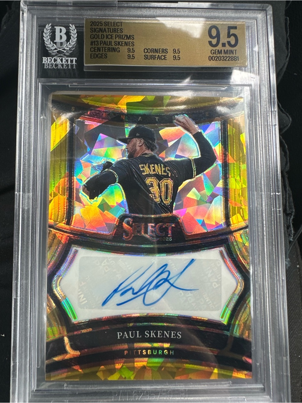 PAUL SKENES 2025 SELECT SIGNATURE GOLD ICE PRIZM AUTO #05/10 – BGS 9.5 GEM MINT